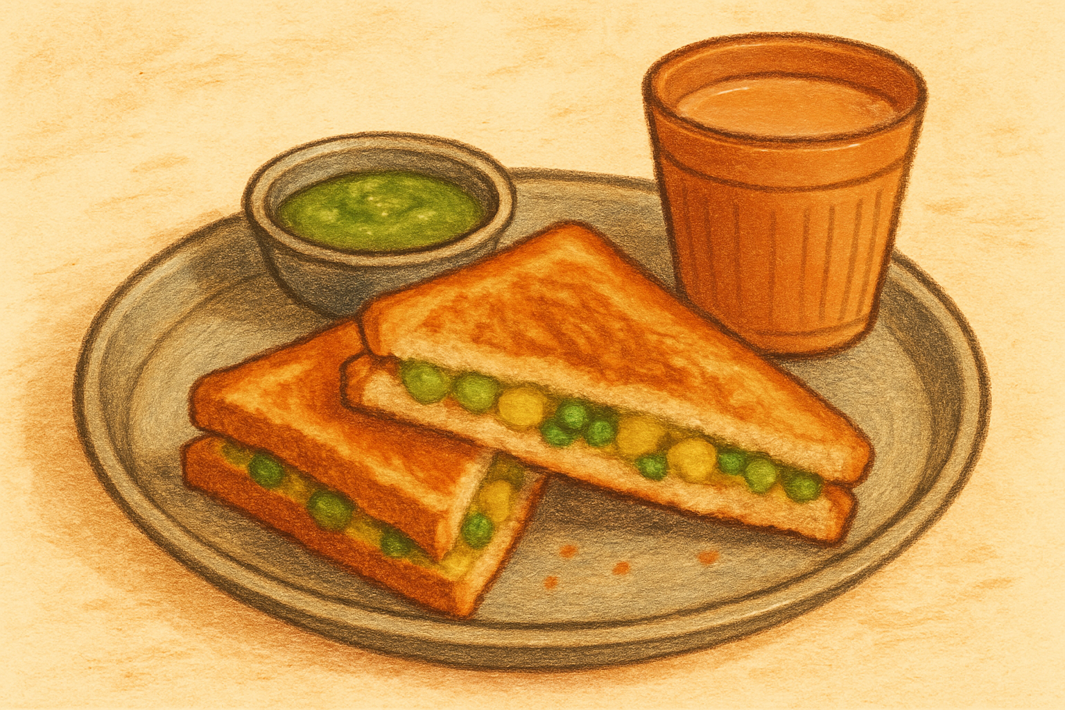 Pea potato sandwich (toasted) (Matar aloo ka sandwich) — nutrition facts and gut health info